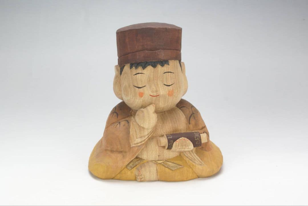 【真作・代表作】 木彫彩色 「寿童子」 大町誠一 作（共箱・外箱付属）