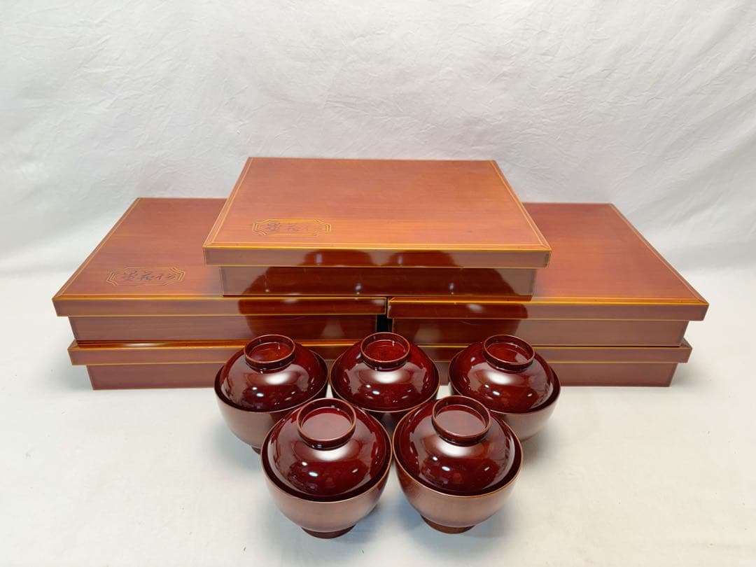 ほぼ未使用 茶道具 飛騨春慶塗 松花堂弁当 五客揃 汁碗5客付 会席道具 共箱