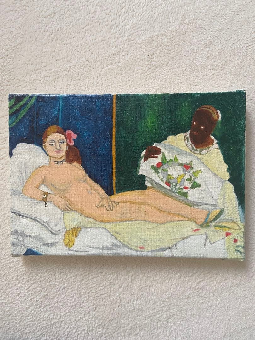 マネ　肉筆手描きの油絵模写画　オランピア