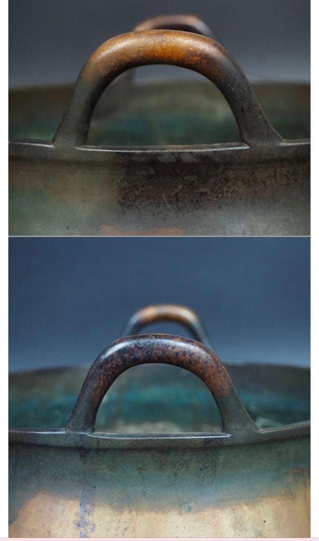 送料無料　古作『大明宣徳年製』在銘　双耳（沖天耳）香炉　木箱付・香炉灰あり