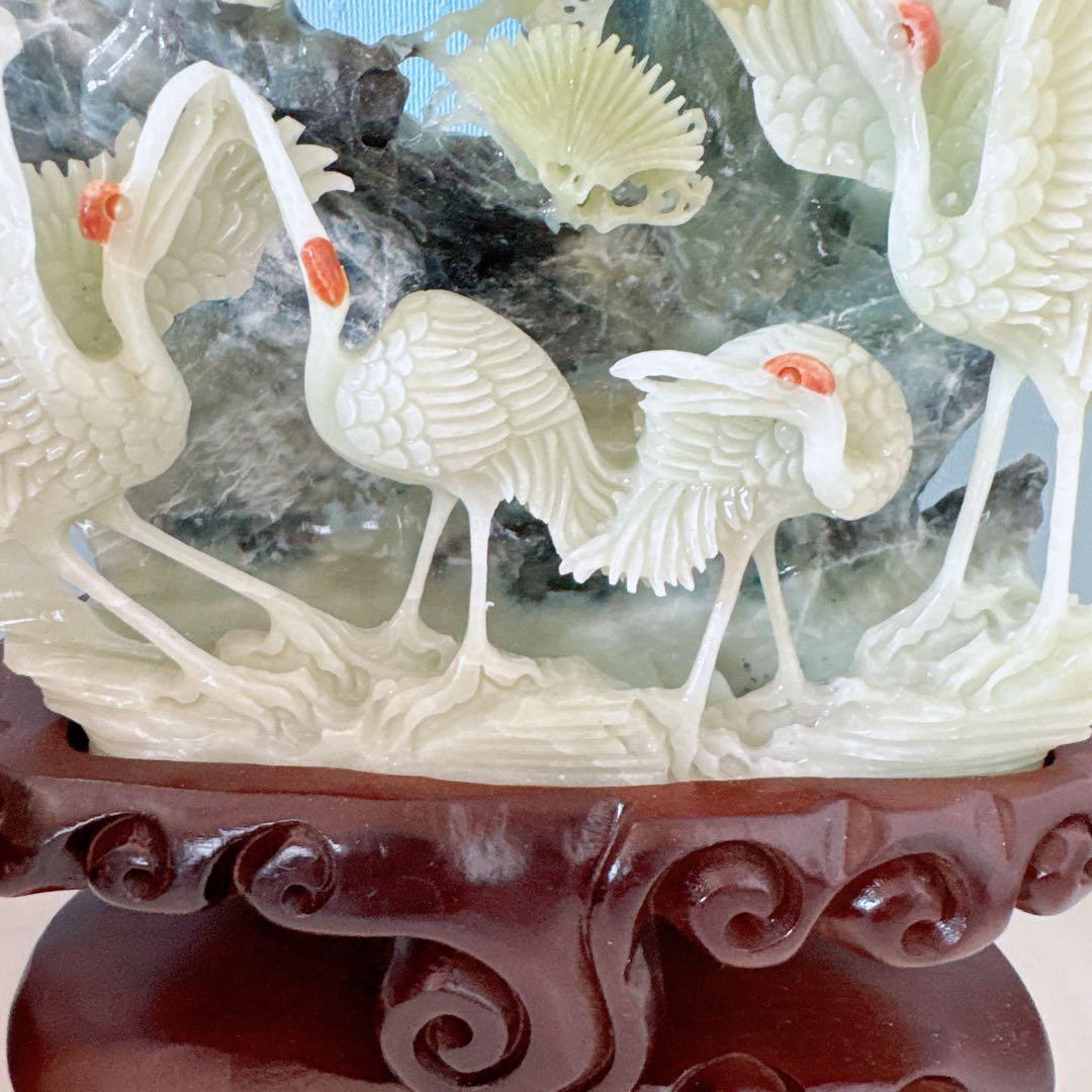 天然石★アフガニスタン玉石★鶴の彫刻★置物★美術品★台座付き