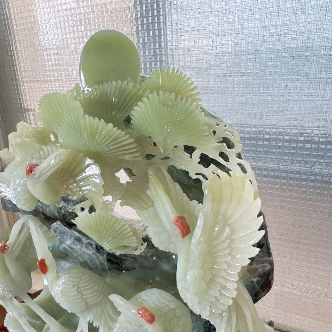 天然石★アフガニスタン玉石★鶴の彫刻★置物★美術品★台座付き