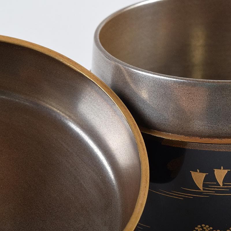 茶道具　漆匠　前端春斉作　山水蒔絵　内銀溜　黒棗　共箱　V　R8487