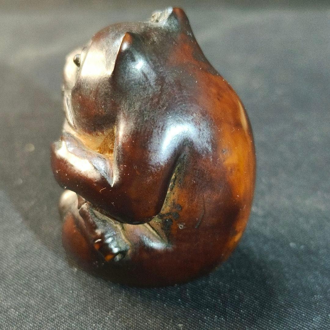 江戸骨董 木彫り根付 熊クマ 手作り 無銘 時代物 旧家蔵出し 蒐集家放出美品