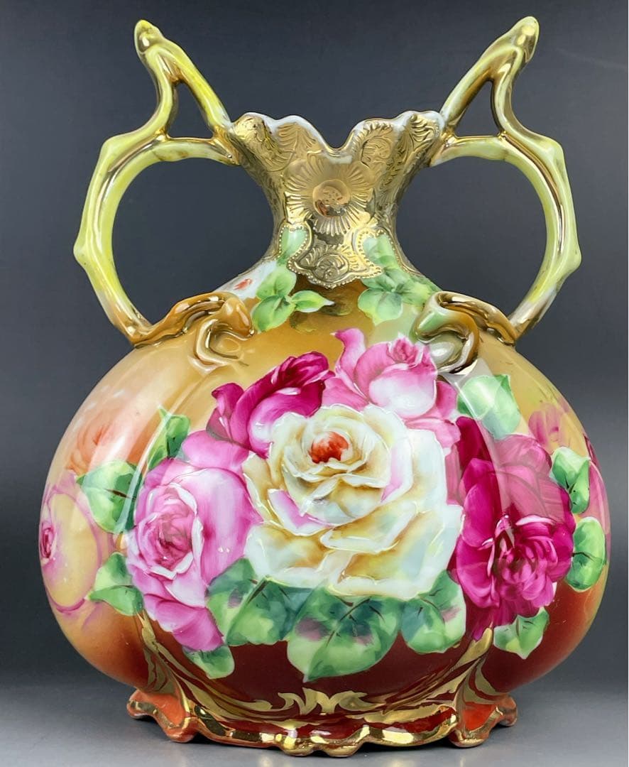 オールドニッポン ２２．８cm アールヌーボー薔薇紋 花瓶 ピッチャー 水差し