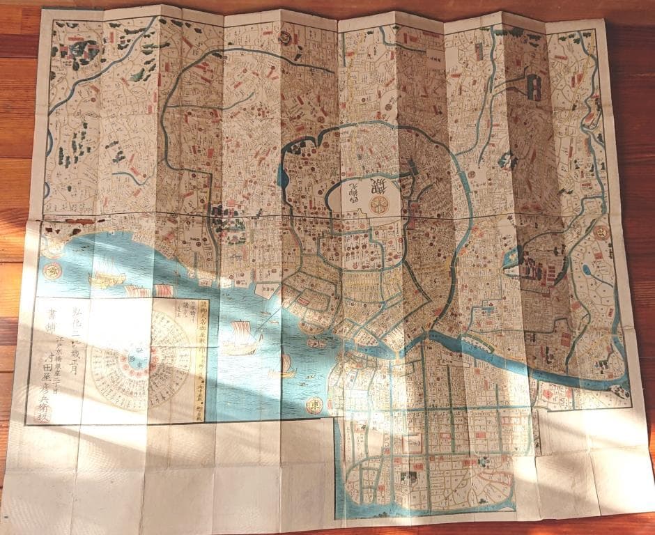 16　天保改正御江戸大絵図　弘化2年改正　高井蘭山　岡田屋嘉七　木版色摺