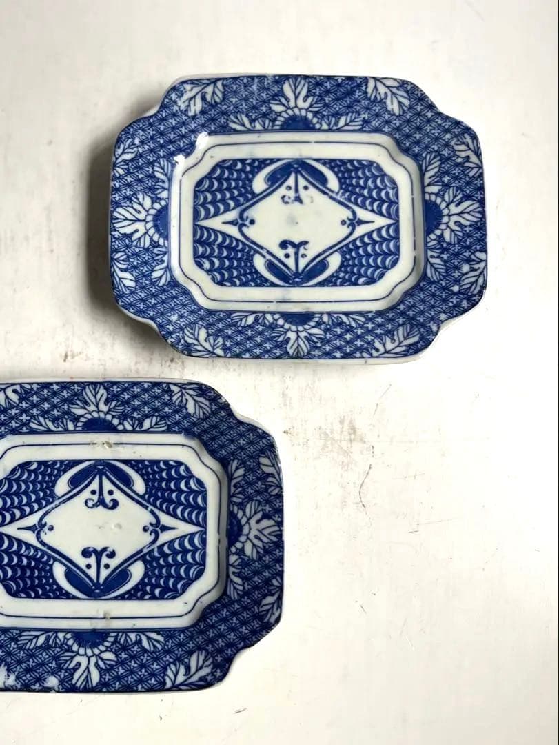 【k.様リクエスト】492 骨董 アンティーク 変形長四角皿 2点