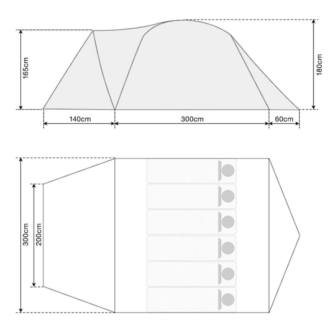 ライトグレー ドームテント 300×300cm 4-6人用
