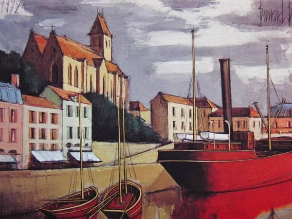 ベルナール・ビュッフェ、港、超希少額装用画版、新品額装付