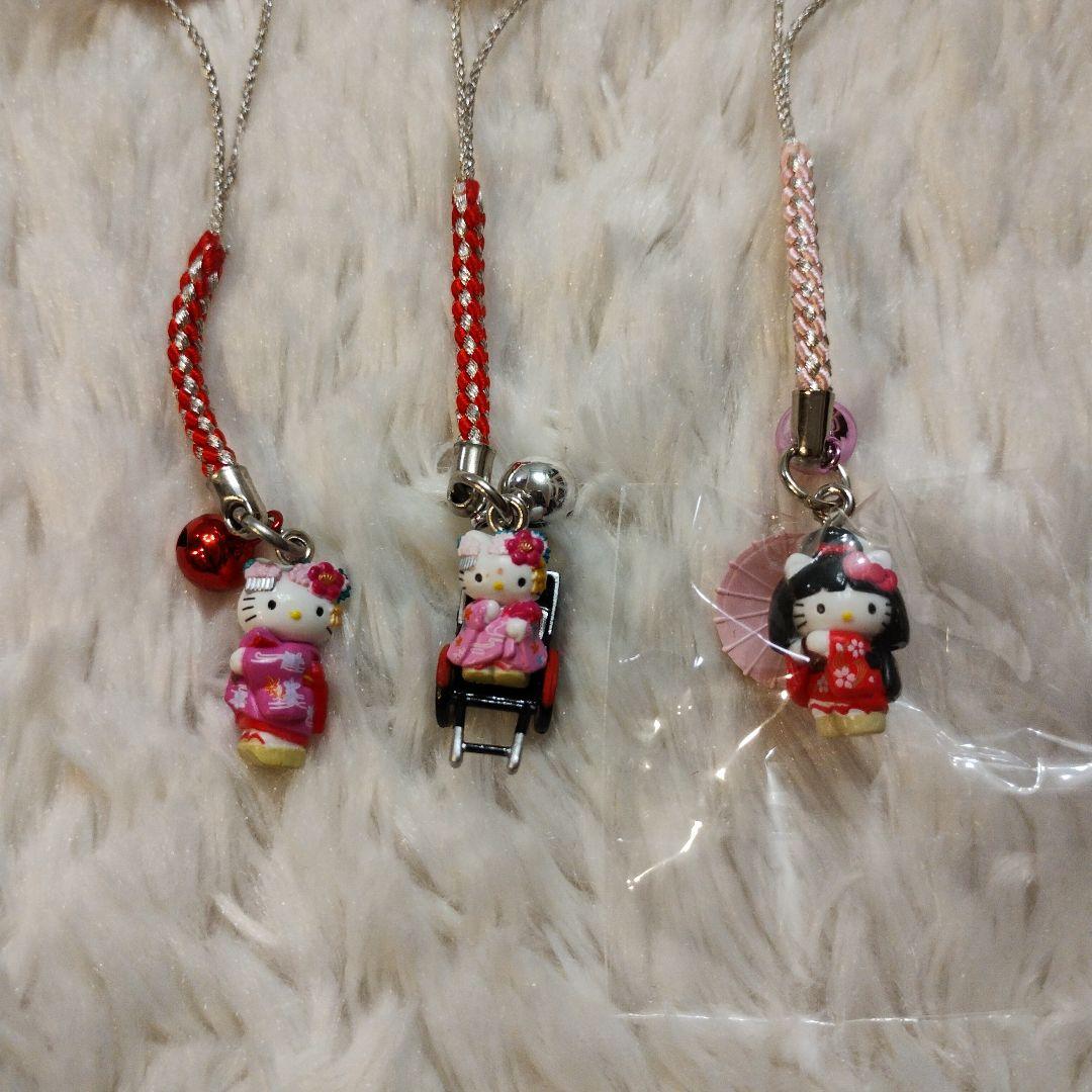 ご当地キティ 京都限定 舞妓 根付けストラップ 人力車 3つセット 清水寺 レア