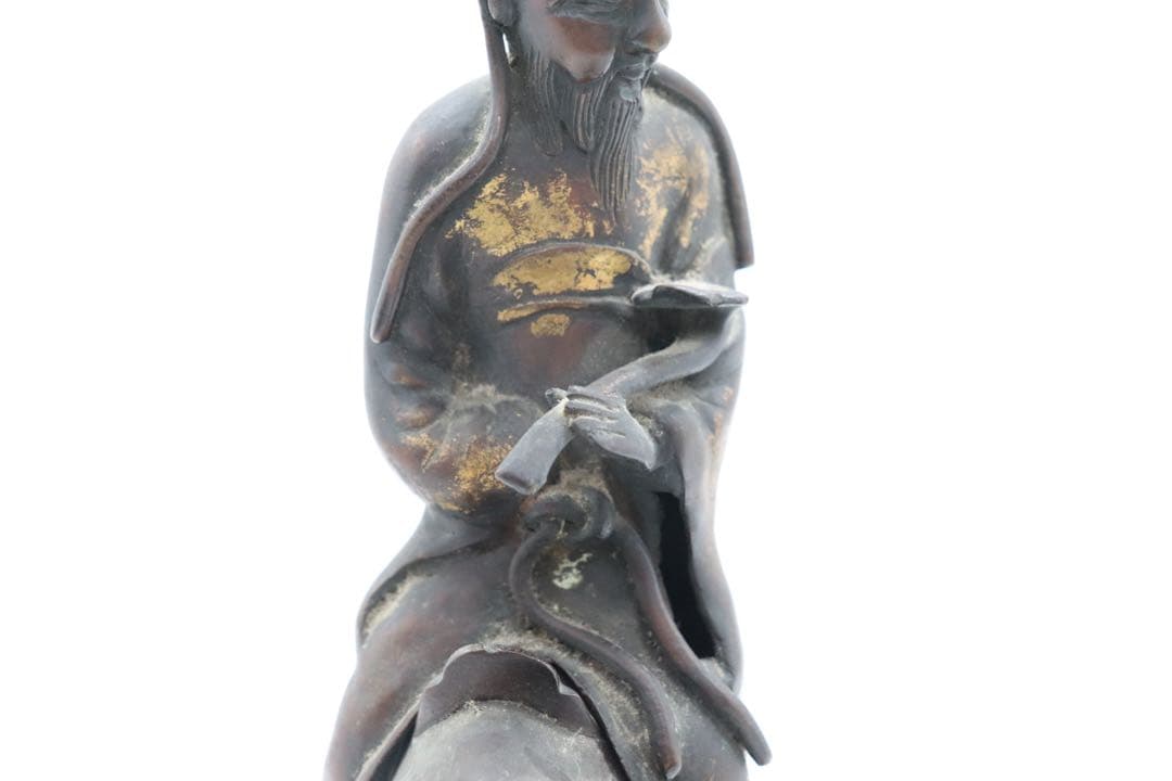 古銅　人物像　溜金　文人像　高さ約30.5cm 送料込み260121