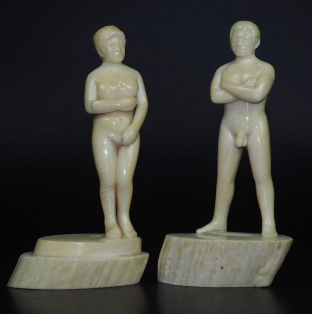 送料無料　レア物　マッコウクジラ　抹香鯨　鯨歯彫刻２体