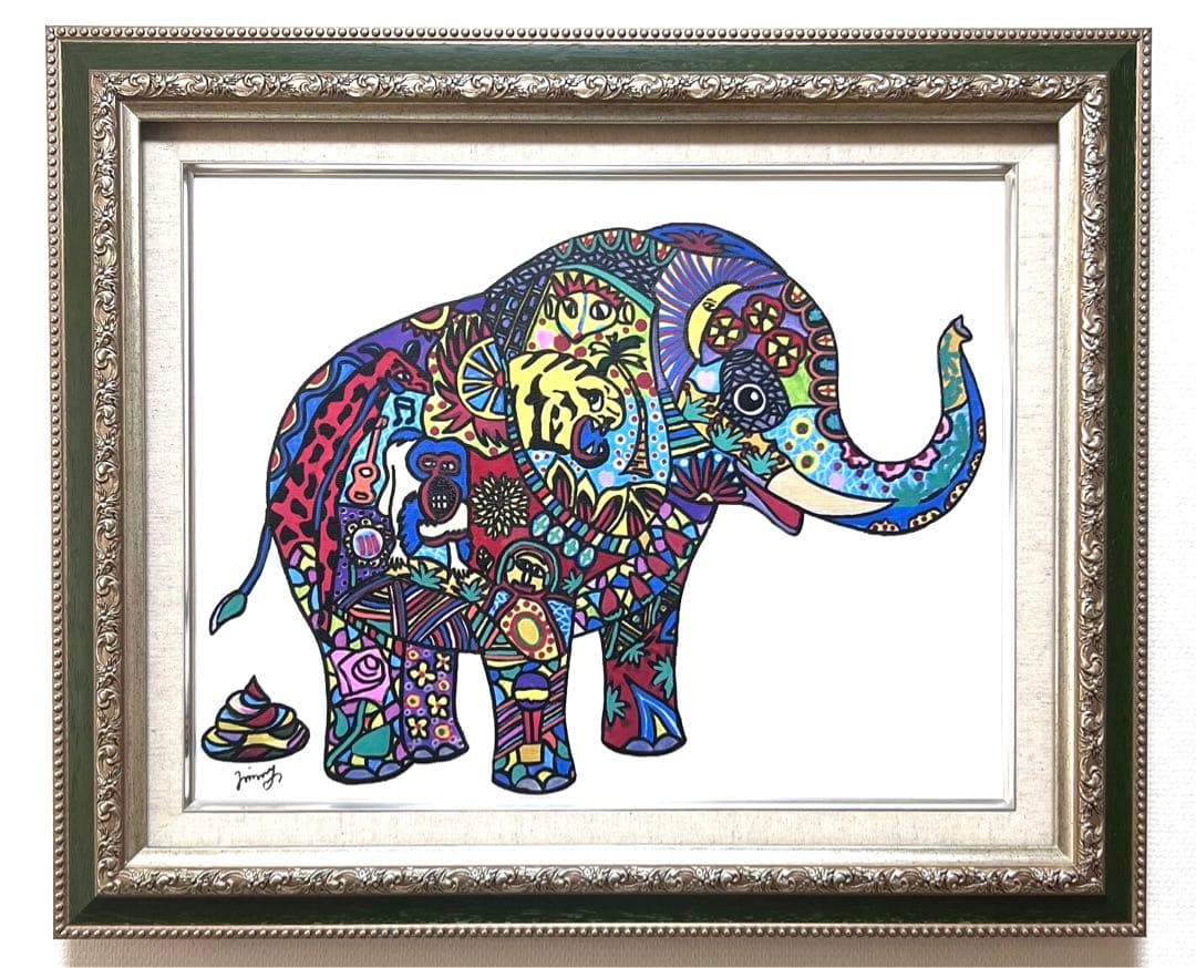 SALE【F6号】ジミー大西（アフリカ）手描き/表裏サイン有り/油彩/アクリル