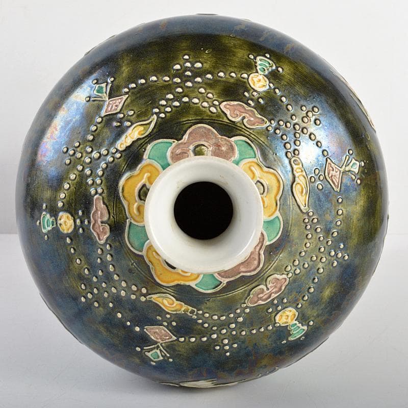 中国　黒交趾法花三彩蓮池鶴文　梅瓶　M　R5611B