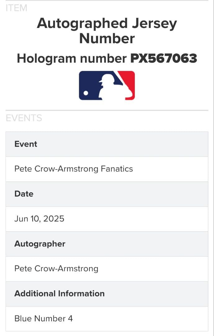 Pete Crow-Armstrong 直筆サイン入りユニフォーム