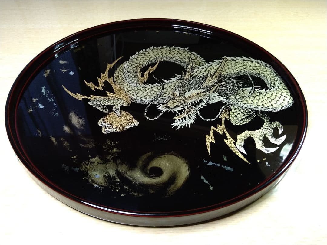 輪島塗沈金　お盆【龍】