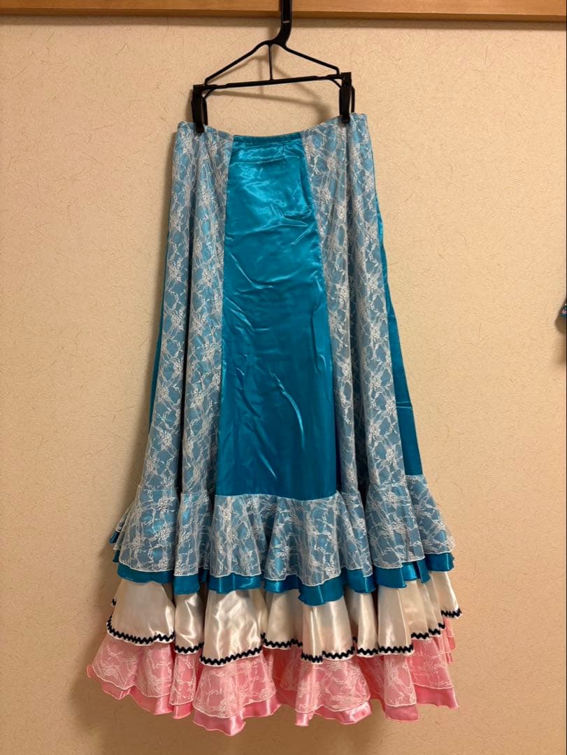 フラメンコドレス 青 サテン