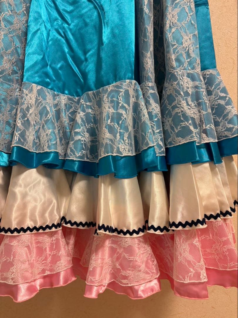 フラメンコドレス 青 サテン