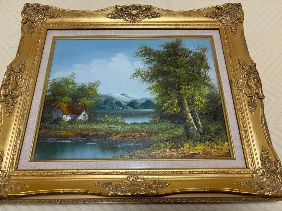 F.RHODES作（直筆サイン入）肉筆 油彩画 美術風景画