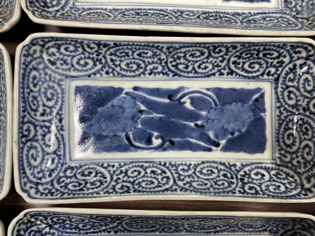 江戸中期 蛸唐草 牡丹 古伊万里 長方形 皿20枚セット 骨董 富貴長春