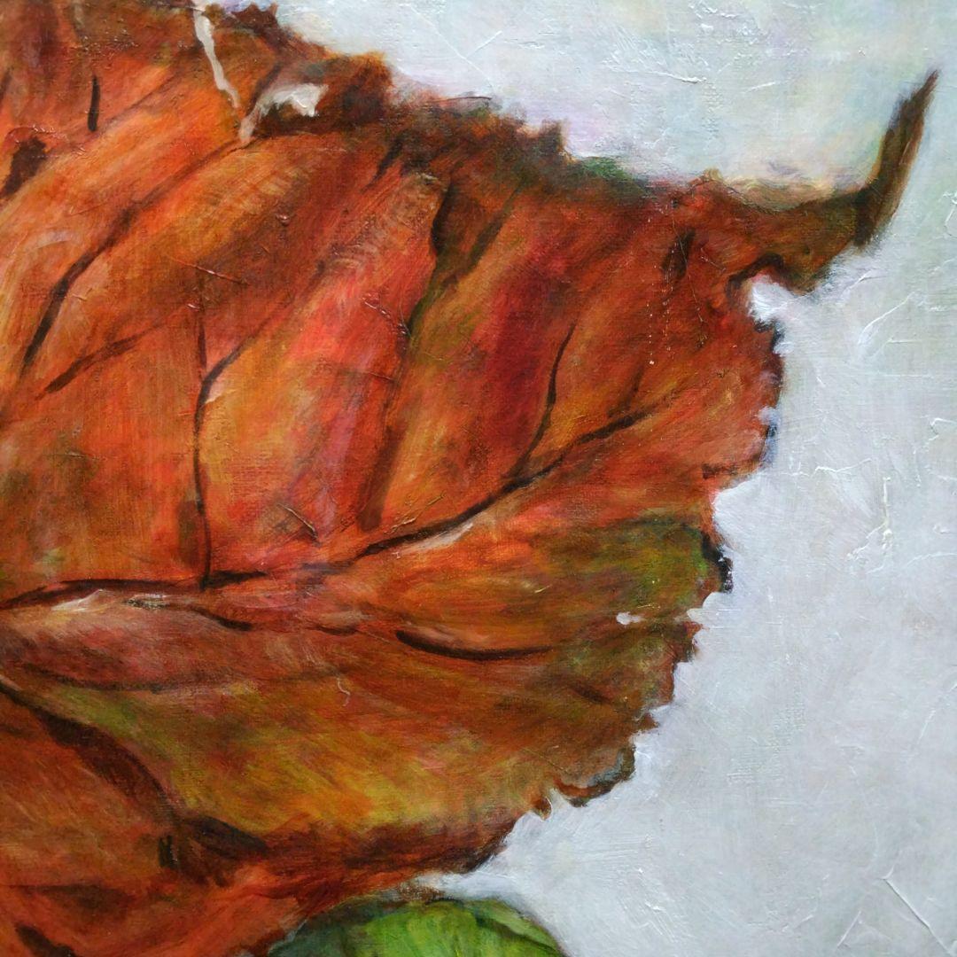 落ち葉をダイナミックに画面いっぱいF１２号。保田三友紀の油絵額縁なし。大幅値下げ