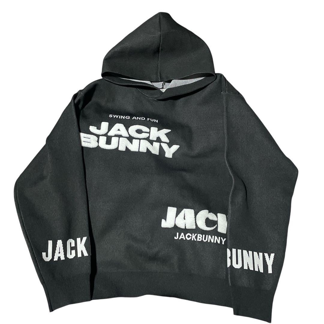 美品☆Jack Bunny!! ロゴジャガードニットフーディ ブラック　サイズ5