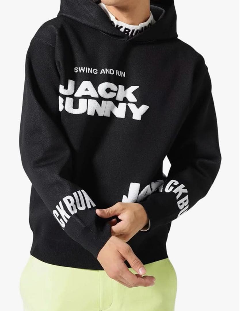 美品☆Jack Bunny!! ロゴジャガードニットフーディ ブラック　サイズ5