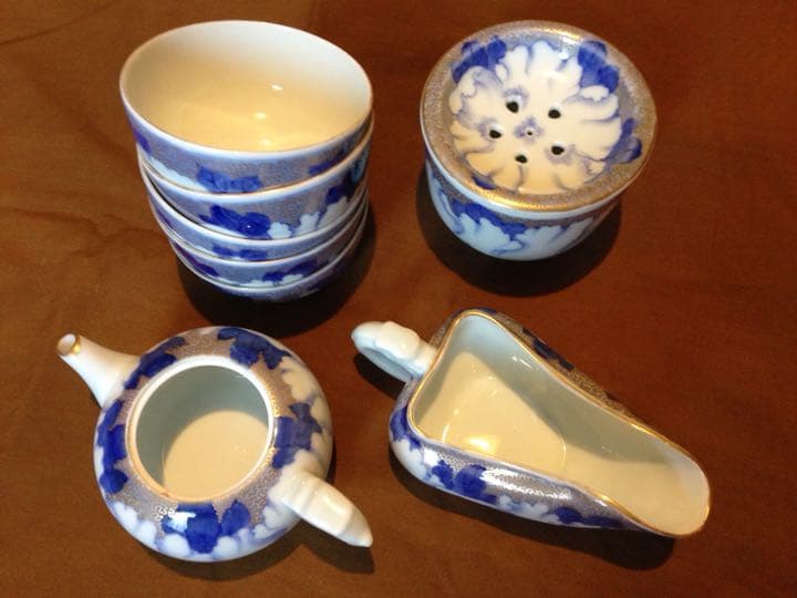 希少年代物 レトロ 昭和初期 オールド深川製磁？有田焼 牡丹 金彩 茶器 煎茶揃