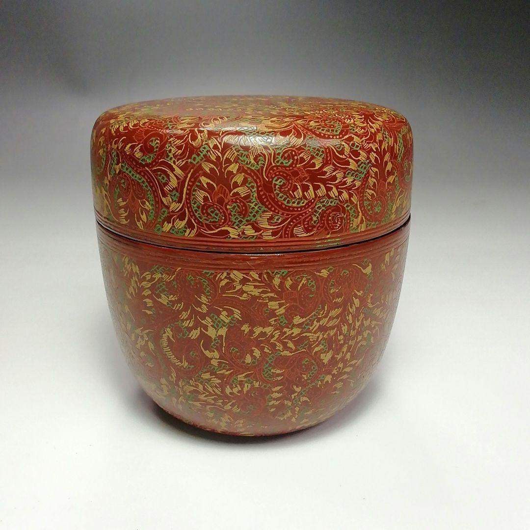 Ｓ３０７　棗　『蒟醤塗　唐草紋』『緬甸作』『大棗』　共箱　茶道具