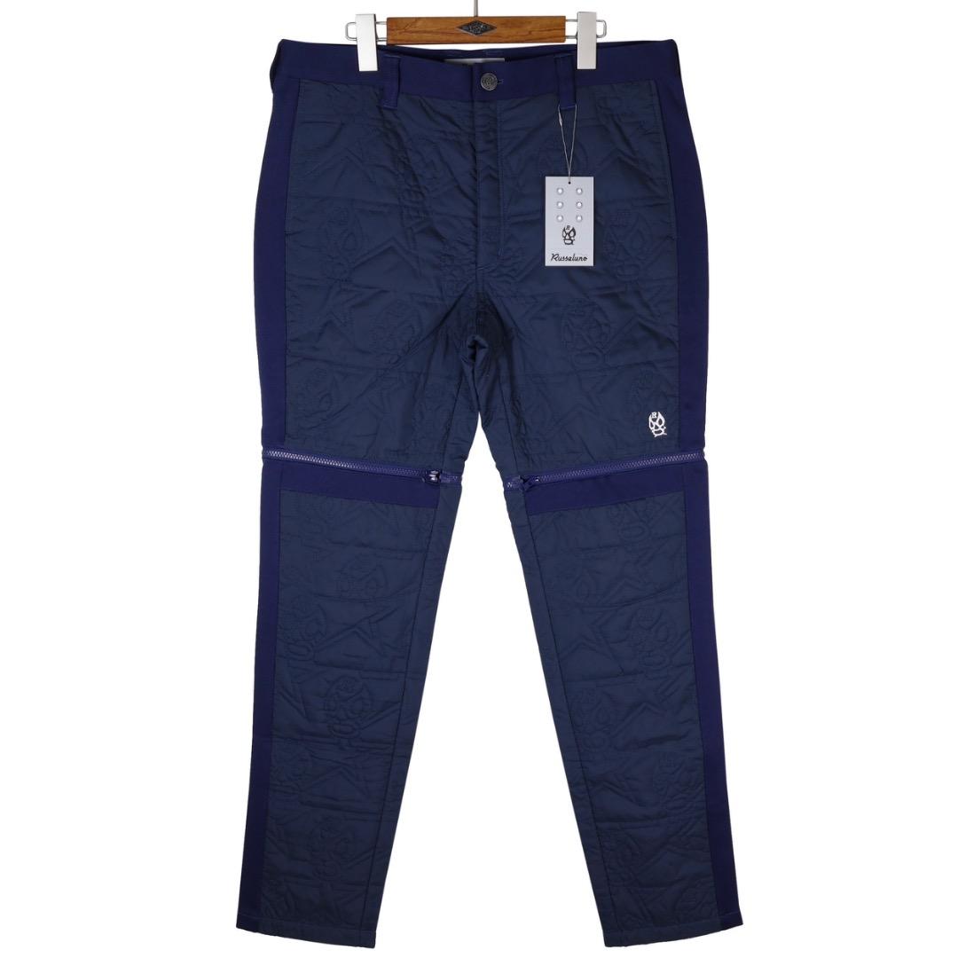 【size6】秋冬 ラッセルノ ゴルフ ルチャ総柄 キルティング 中綿パンツ 紺