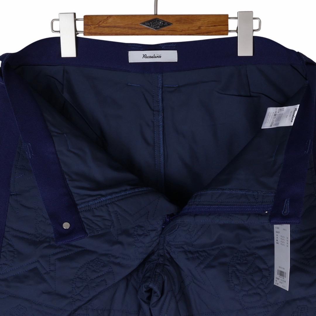 【size6】秋冬 ラッセルノ ゴルフ ルチャ総柄 キルティング 中綿パンツ 紺
