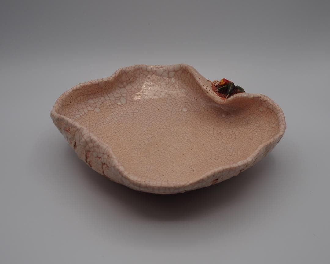 玉井楽山作 楽山焼 蓮葉天神蟹 菓子器 共箱/水月焼　二六焼