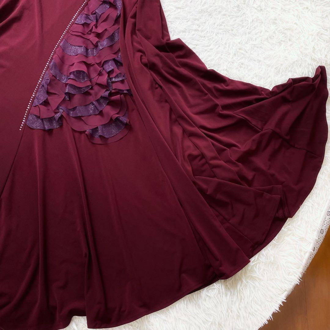 4極美品 社交ダンス フラメンコドレス スカートセットアップ バラモチーフ 赤