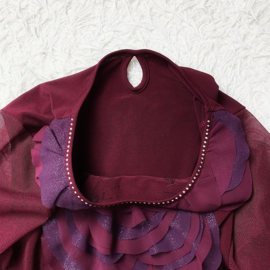 4極美品 社交ダンス フラメンコドレス スカートセットアップ バラモチーフ 赤