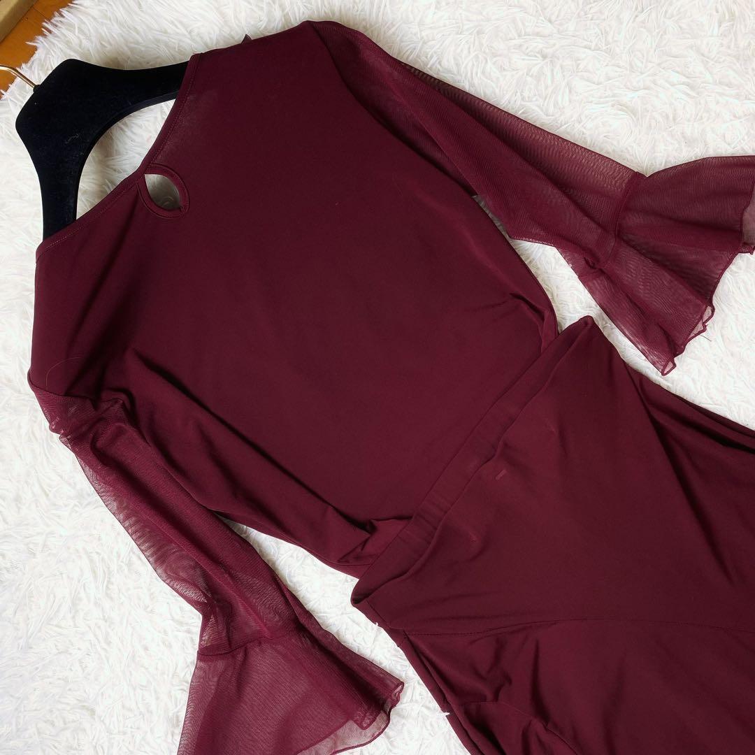 4極美品 社交ダンス フラメンコドレス スカートセットアップ バラモチーフ 赤