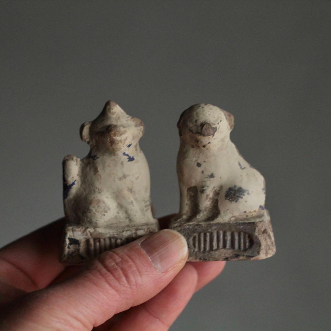 獅子 と 狛犬 土人形 郷土人形 民芸 古美術 古道具 アンティーク