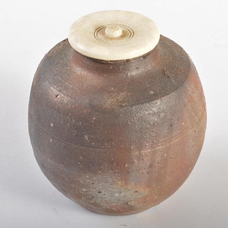 茶道具　備前焼　竹子窯　西川政美作　茶入　仕覆付　共箱　V　R6651