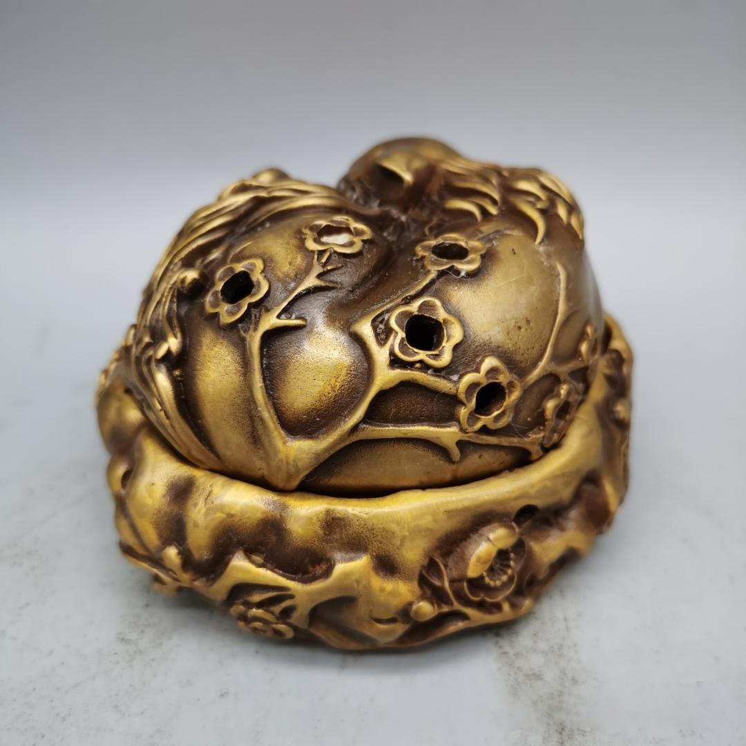 九尾狐 キツネ 香炉 金属細工 茶道具 置物 インテリア 黄銅色 ビンテージ