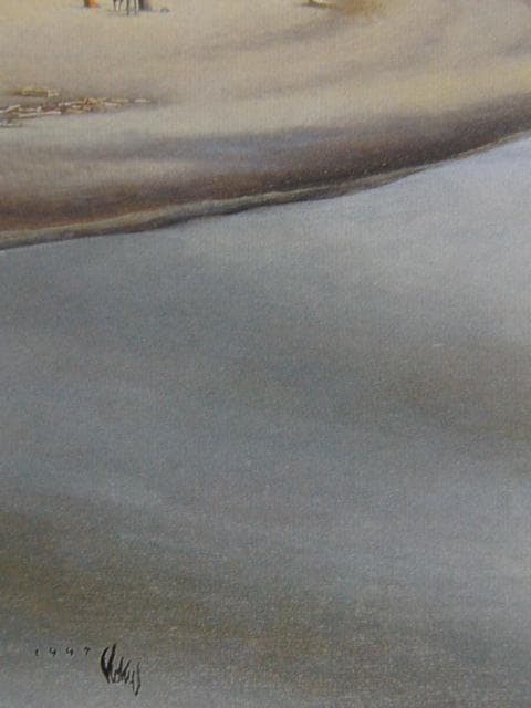 國領經郎、曇り日の河口、希少画集画、新品高級額・額装付、状態良好