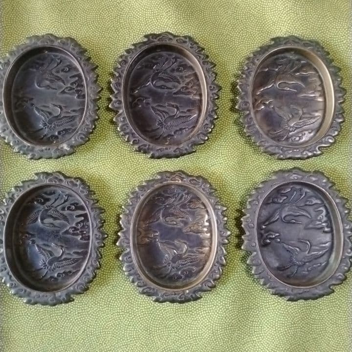 襖引き手　名越昌晴銘入り　和骨董　古美術品　アンティーク6枚セット