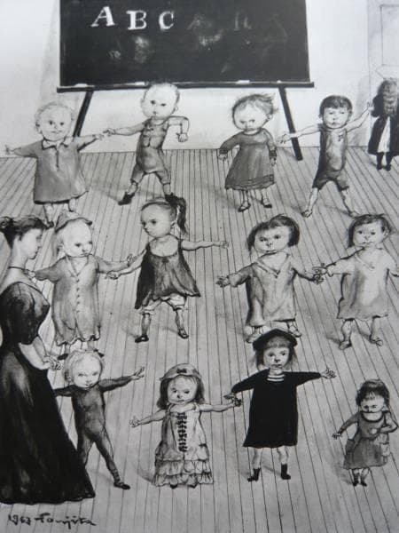 藤田嗣治、【教室】、希少な限定額装用画集画、新品高級額 額装付、状態良好