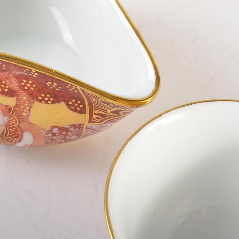 九谷焼　錦生窯　本多順一作　小茶器揃　急須　煎茶碗五客　湯冷　共箱　GR7272