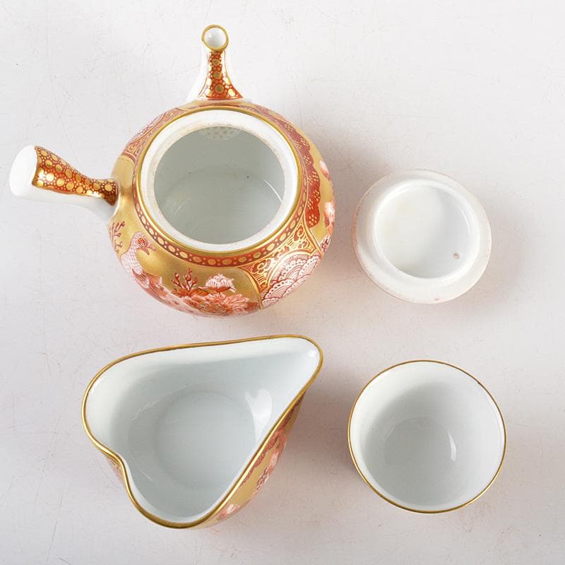 九谷焼　錦生窯　本多順一作　小茶器揃　急須　煎茶碗五客　湯冷　共箱　GR7272