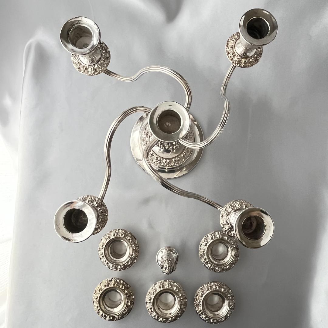 【英国】 薔薇モチーフのキャンドルスタンド【シルバープレート】火消し付き