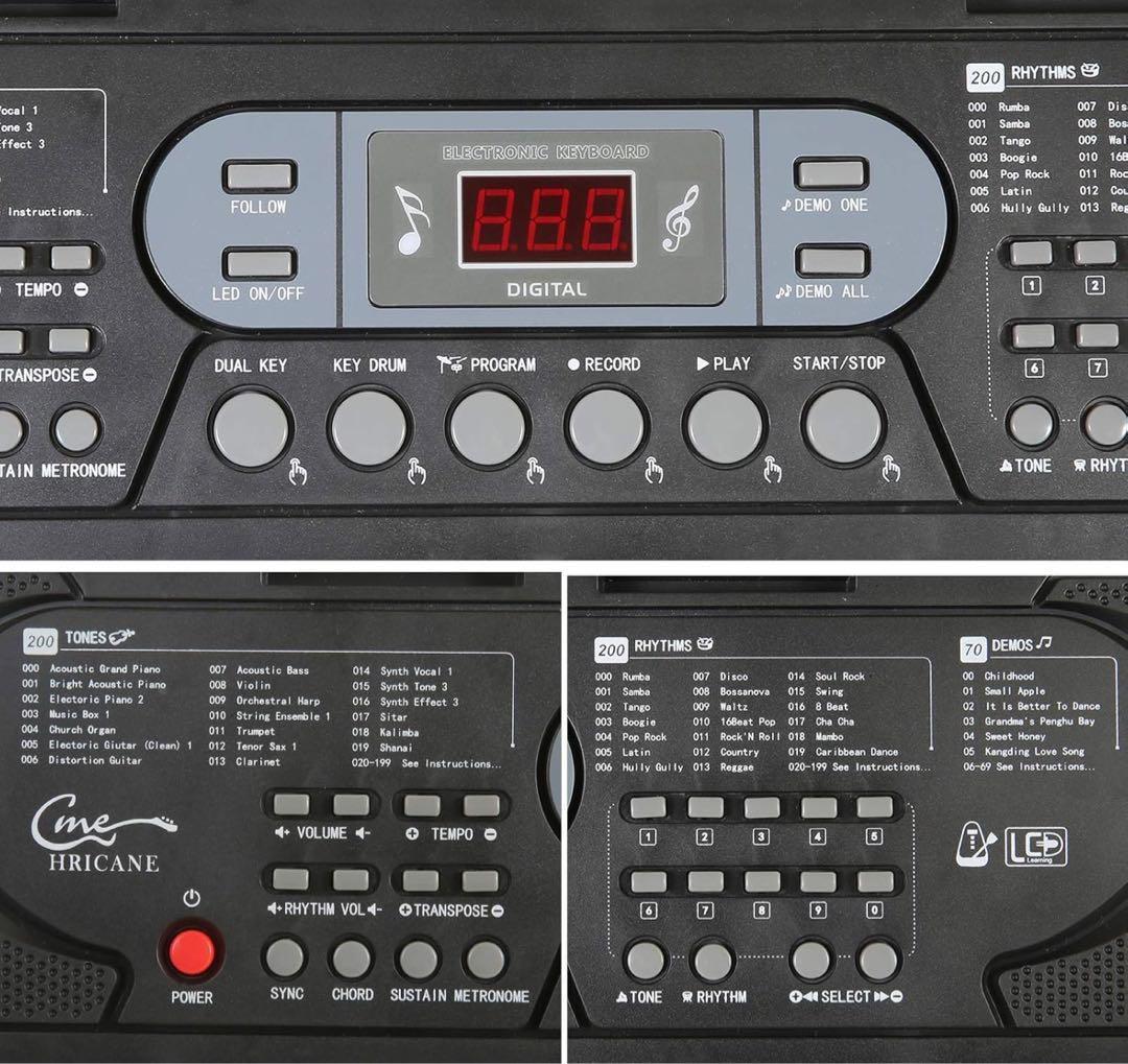 電子ピアノ キーボード 光る鍵盤 61鍵盤 初心者 練習用 黒 子供 284