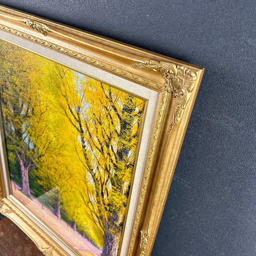 美品 寺井孝「いちょう並木」油彩画 油絵 F10 豪華額装 現美展二科展