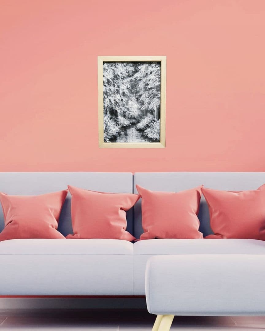 油絵 油彩 油彩画 絵 絵画 【白黒の森の川】