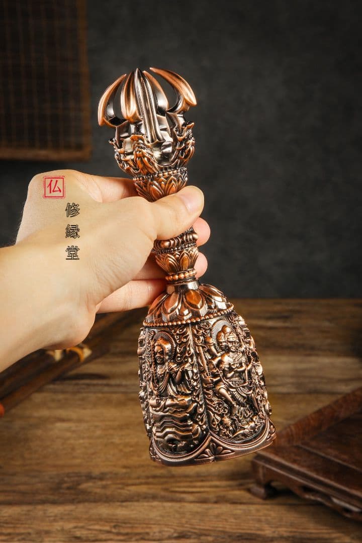 【修縁堂】寺院用仏具赤銅色五大明王金剛盤 金剛五鈷杵 三鈷杵 独鈷杵 五点セット