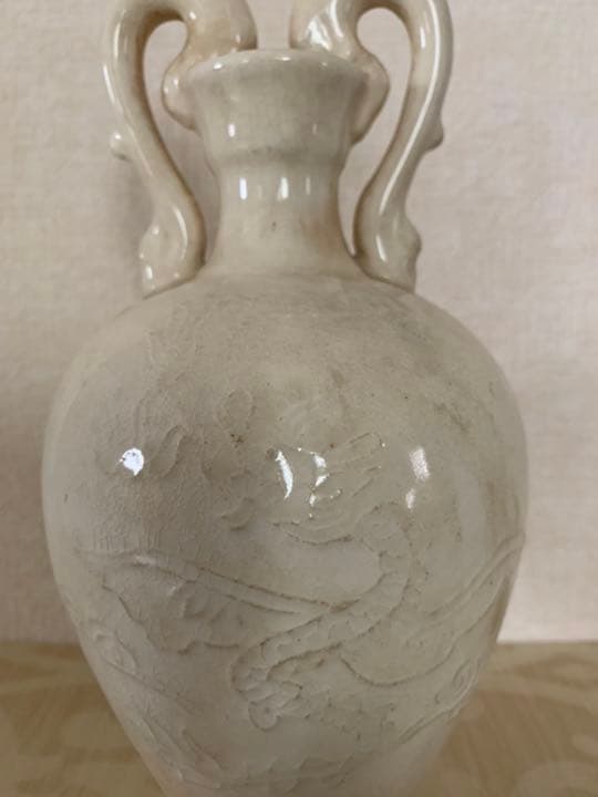 宋時代 白磁 刻龍 鳳