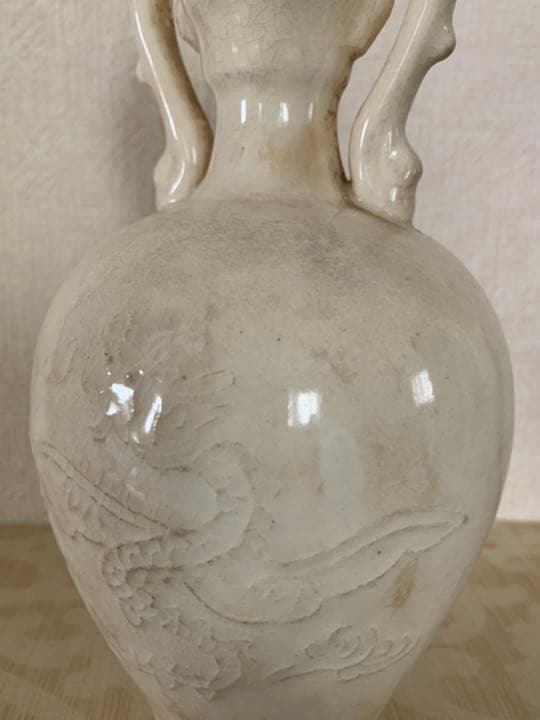 宋時代 白磁 刻龍 鳳